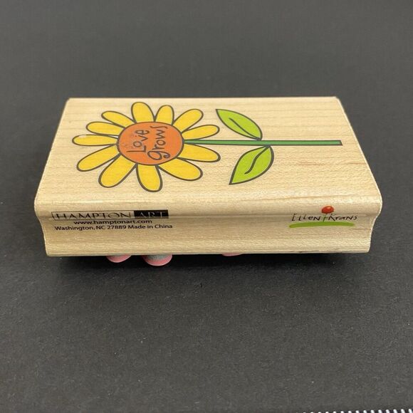 Hampton Art Wood Mounted Rubber Stamp Love Grows Love Daisy Floral Sunflower - Picture 3 of 4